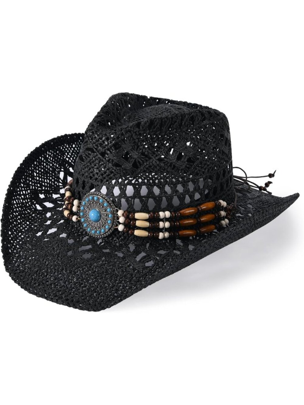 Unisex Black Straw Wide Brim Summer Imported Cowboy Western Cowgirl Sun Hat